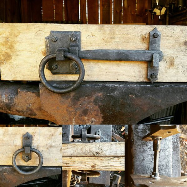 Hand forged barn door, double door ring latch.