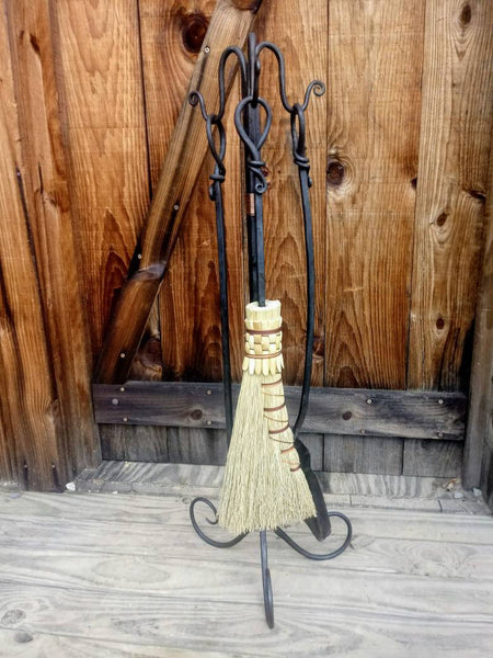 Fire place tool set, three piece with stand hand forged